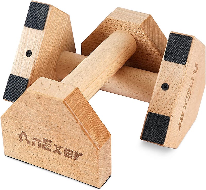 AnExer Push Up Stands, Handstand Parallettes Bars, Solid Wood Push Up Bars with Non-Slip Mat Push up Handles for Floor Exercise Home Workout Equipment for Men & Women Strength Training - Image 1